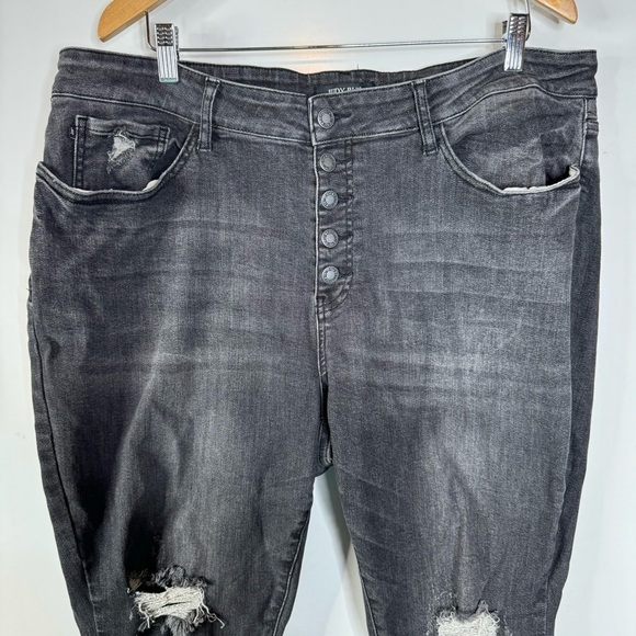 Judy Blue Distressed Skinny Fit Jeans In Washed Black Size 22W - Picture 3 of 6
